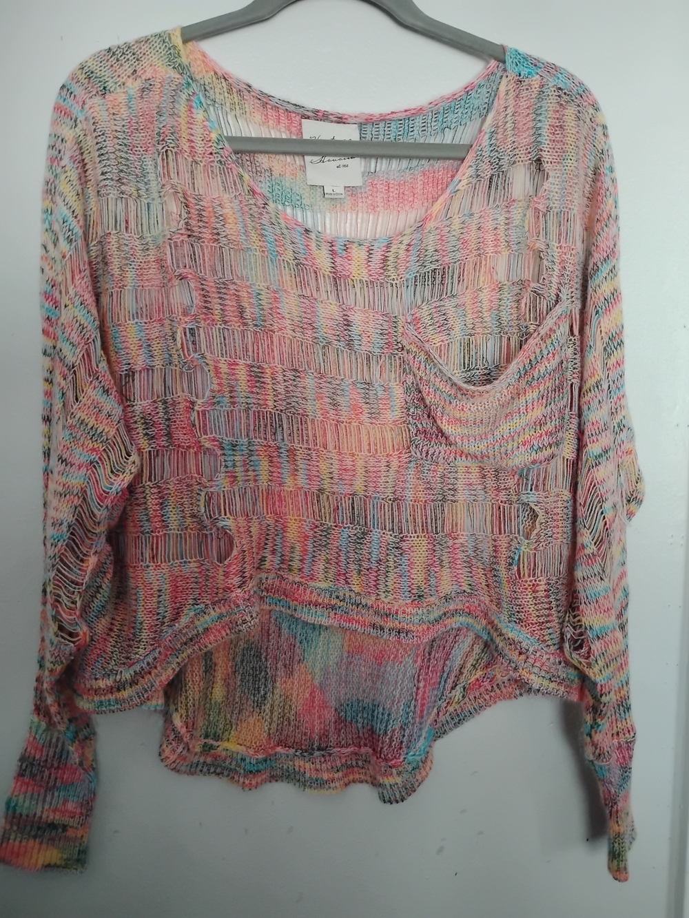Vintage Multicolor Open-Knit Scoop Neck Sweater
